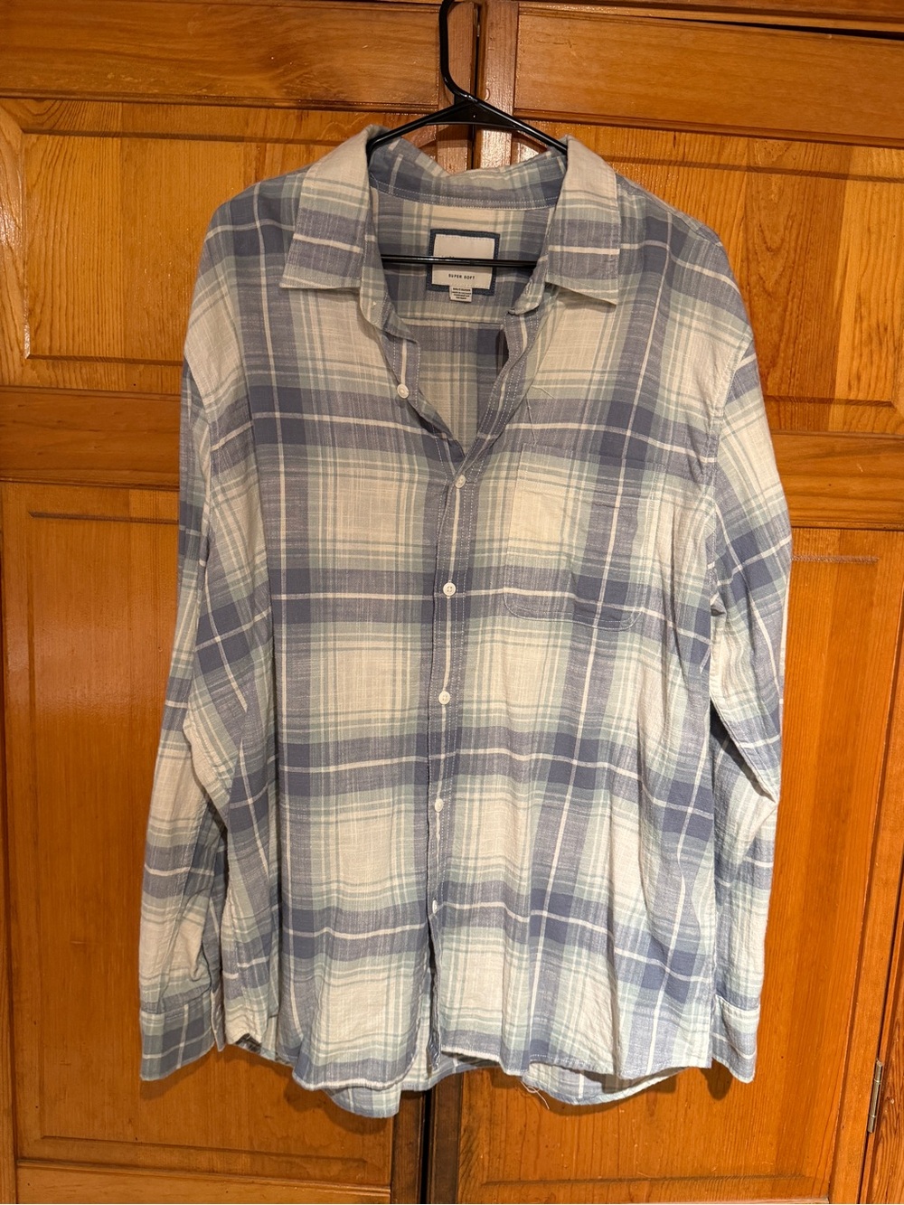 American Eagle Outfitters Light Blue and White Plaid Button-Down Shirt
